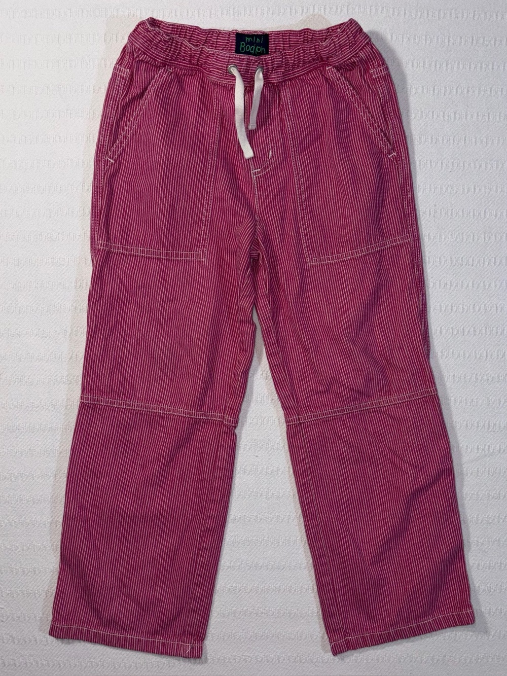 Mini Boden Striped Carpenter Pants Boys Size 7-8 Pull On Elastic Waist